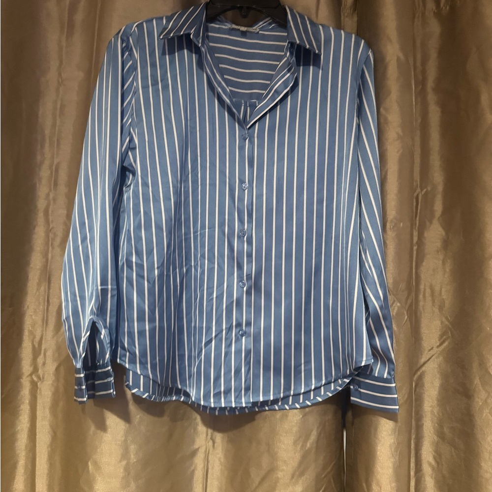 Fashion Nova Sky Blue and White Striped Shirt